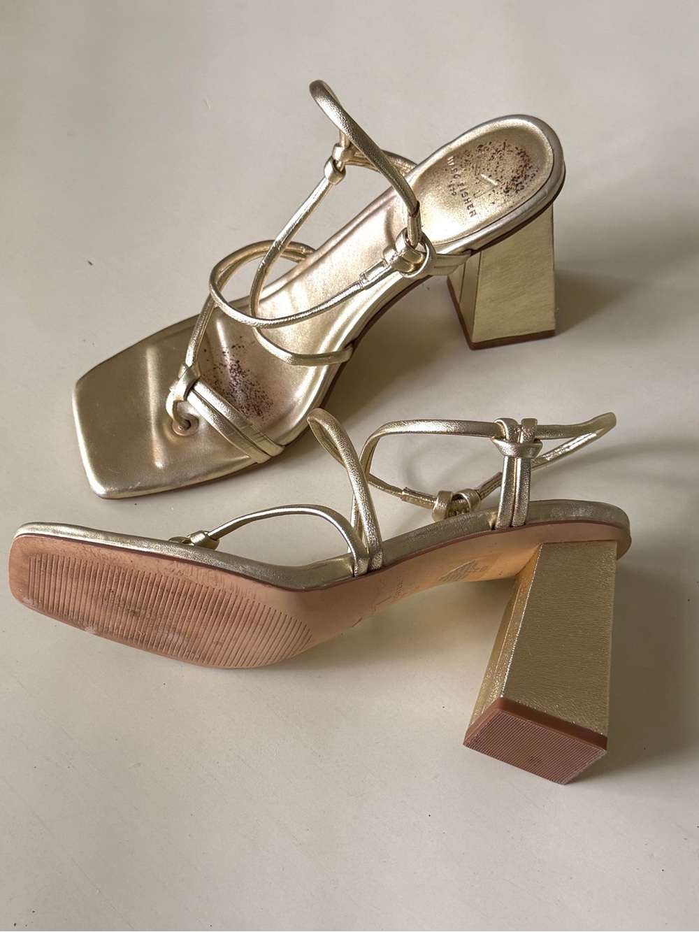 MARC FISHER gold strappy heels